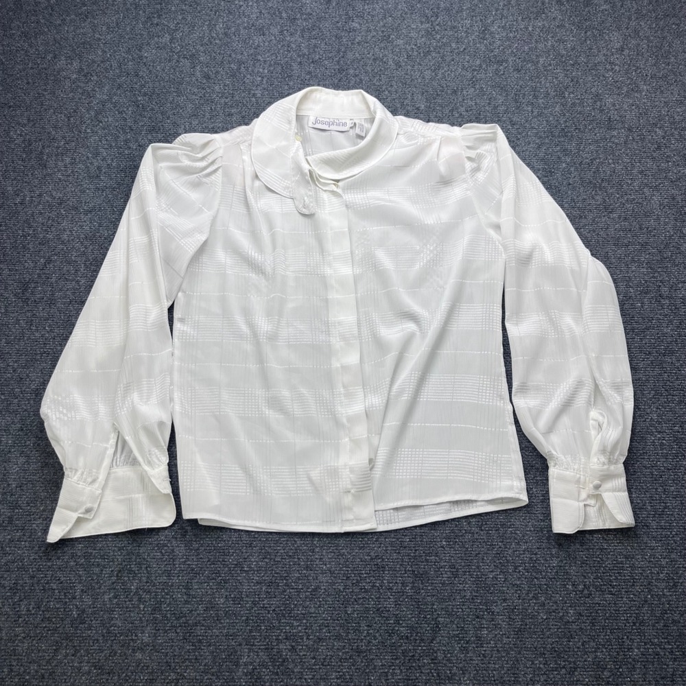 Josephine Vintage Metallic Plaid Puff Sleeve Button Up Blouse White